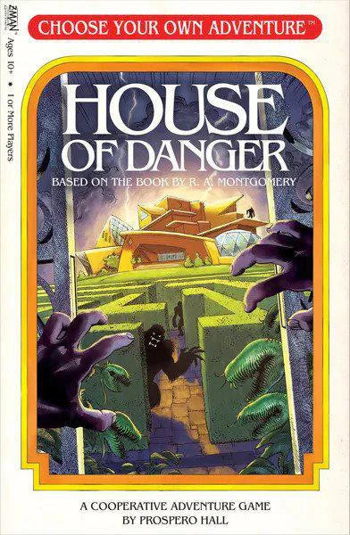 Choose Your Own Adventure: House of Danger game box featuring a modern house, shadowy trees, and a UFO on the cover.