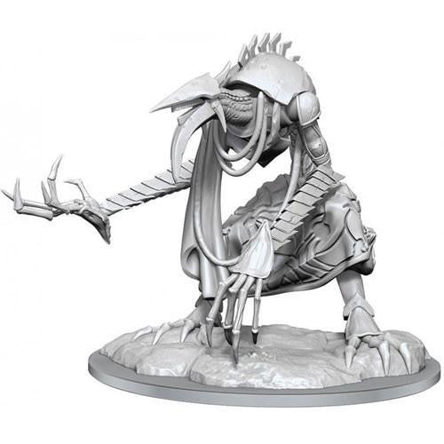 W5 JIN-GITAXIAS Magic The Gathering unpainted miniature with claws, long limbs, armor plates, on a rocky base.