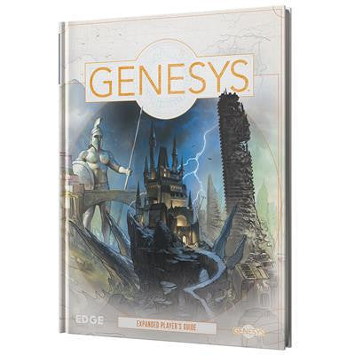 Genesys Expanded Players Guide book cover featuring a castle, statue, and ruined tower in a fantasy landscape.