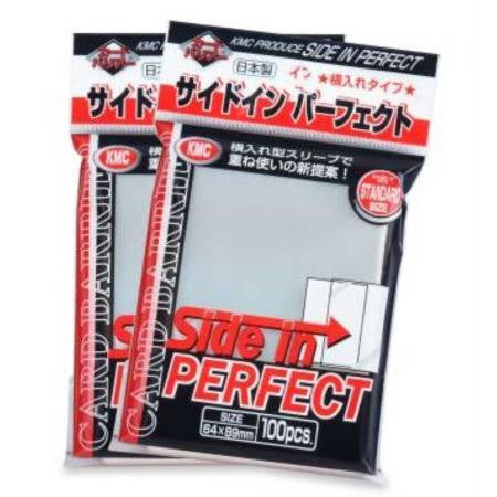 Two packs of KMC Perfect Size Side Clear 100c card sleeves, 64x89mm, 100 sleeves per pack.