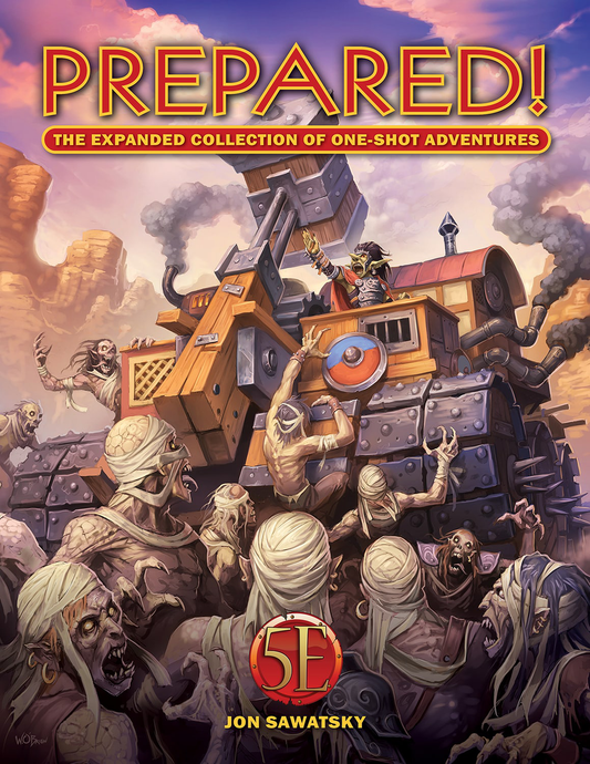 Prepared Expanded Collection of One-Shot Adventures tabletop RPG product featuring undead in a rocky desert setting.