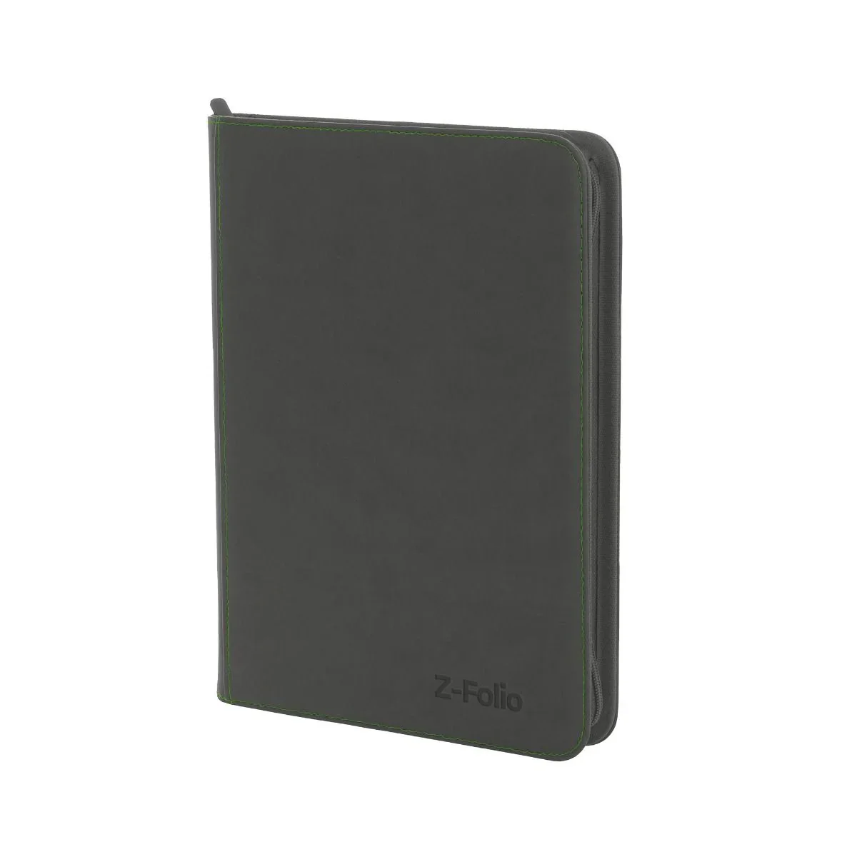 Z-Folio 9-Pocket Album, gray with green stitching and zipper, includes archival safe acid-free pages.