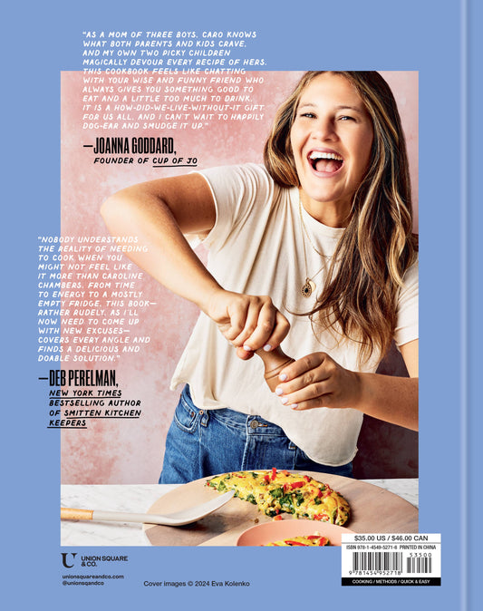 Woman slices pizza with scissors; text reads What To Cook When You Dont Feel Like Cooking on blue background.