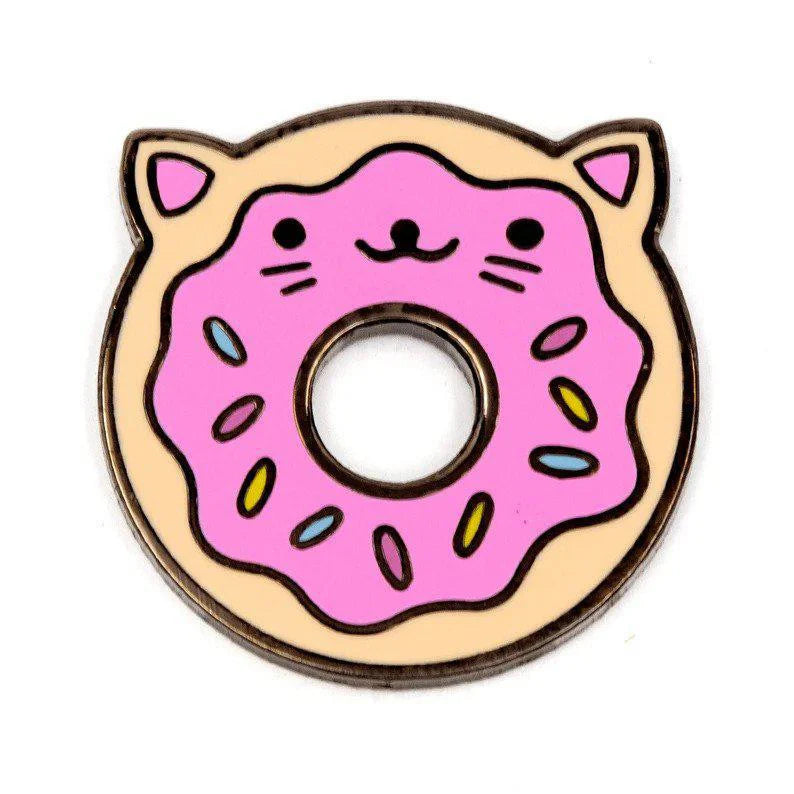 Donut Cat Enamel Pin featuring a pink frosted donut with cat ears.