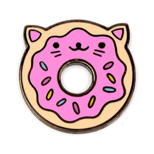 Donut Cat Enamel Pin featuring a pink frosted donut with cat ears.