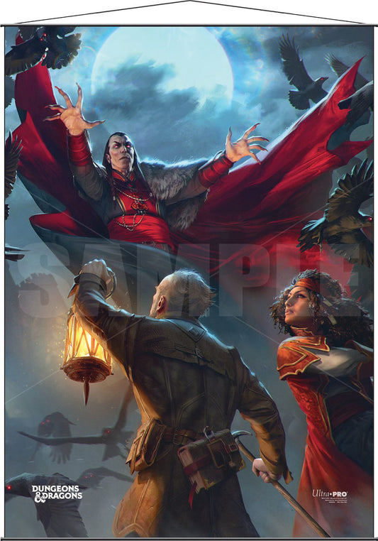 D&D Van Richtens Guide to Ravenloft Cover Series Wall Scroll featuring a red-robed vampire casting a spell at adventurers.