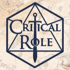 Chibi-style Critical Role logo pin featuring a sword in a hexagon over a fantasy map design.