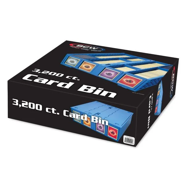 Black Collectible Card Bin 3200, stackable, holds up to 3,200 trading cards.