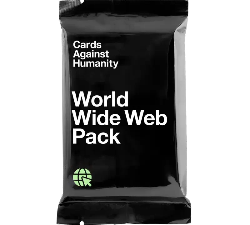 Cards Against Humanity: World Wide Web Pack, black box with green globe icon at the bottom.