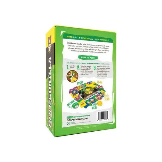 Back of 800 Pound Gorilla card game box showing game details and instructions.