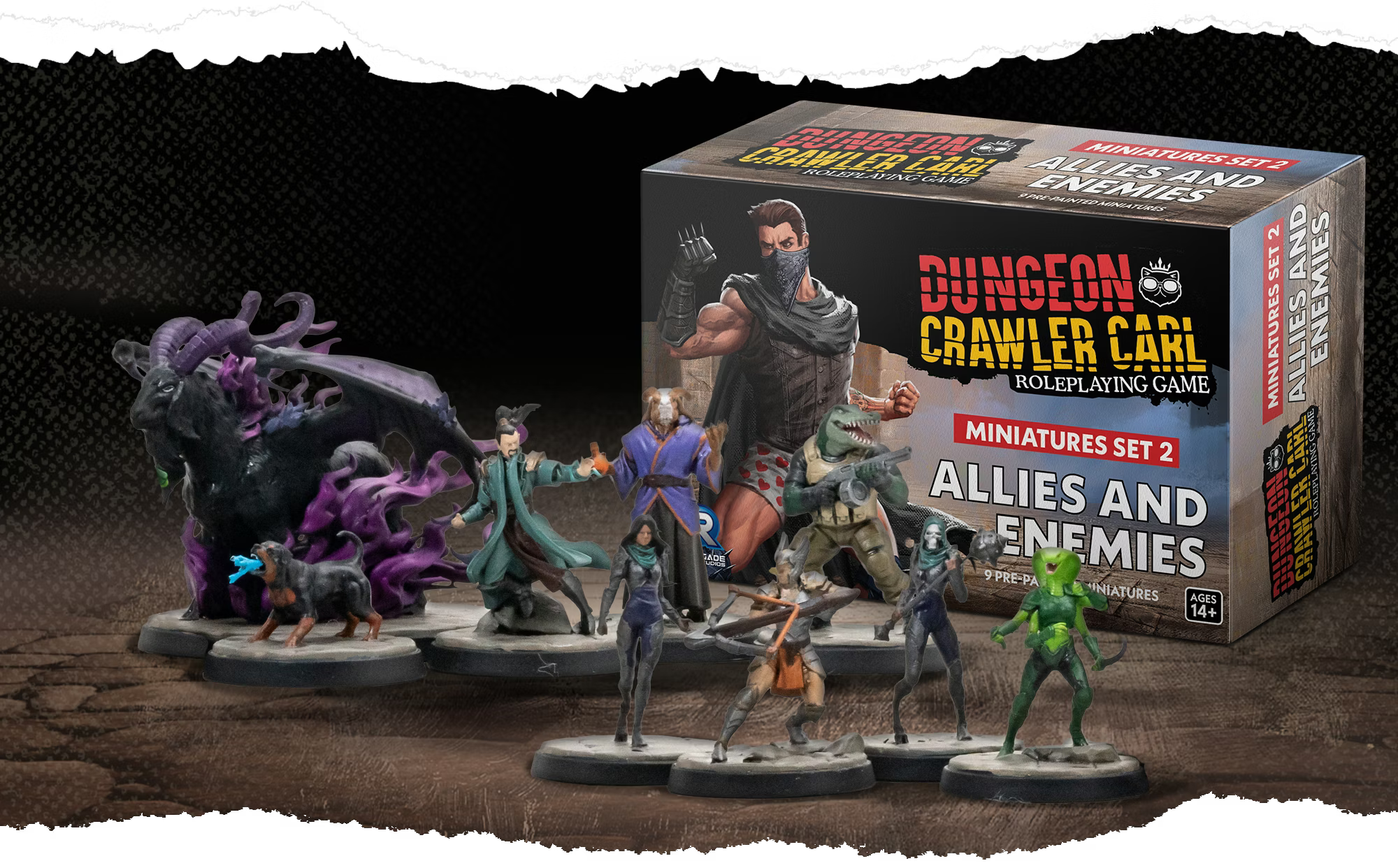 Dungeon Crawler Carl RPG Miniatures Assortment 3: Mobs of Mordecai with 9 pre-painted tabletop character miniatures.