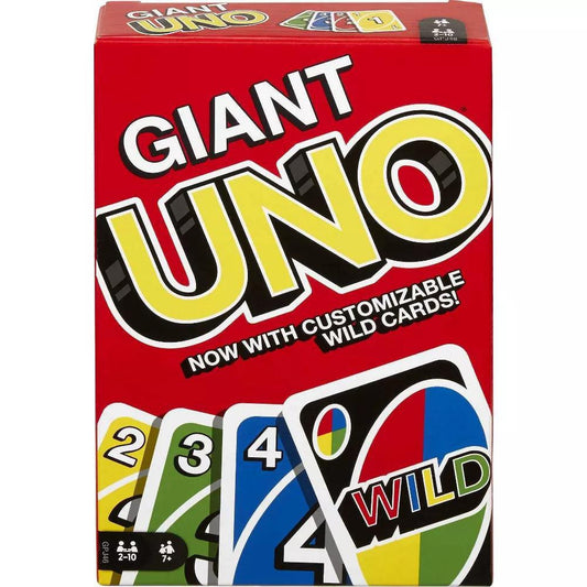 Giant Uno oversized card game with customizable wild cards.