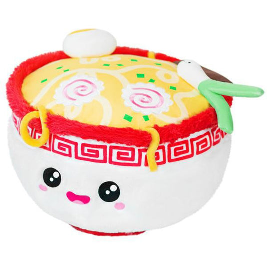 Plush toy shaped like a bowl of noodles with a smiling face and colorful toppings.