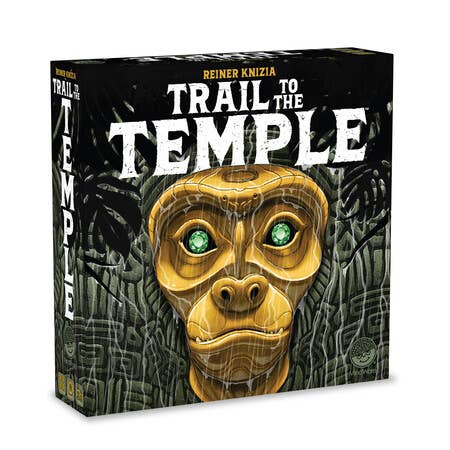 Trail To The Temple adventure board game with a carved golden monkey face and green eyes on the box.