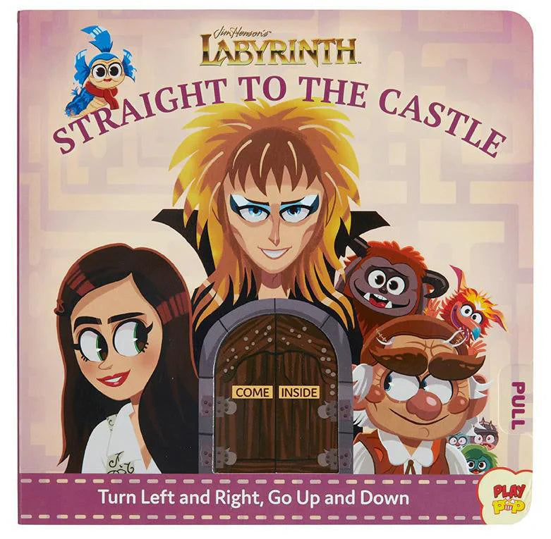 Jim Hensons: Straight to the Castle game cover featuring Goblin King, maze, and preschool labyrinth characters.