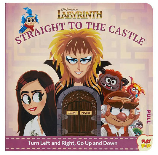 Jim Hensons: Straight to the Castle game cover featuring Goblin King, maze, and preschool labyrinth characters.