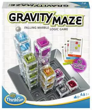Gravity Maze logic game by ThinkFun with marble towers and challenge cards.