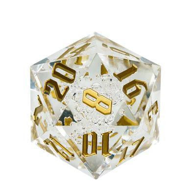 Clear 55mm Titan D20 Sharp Edge Bubbles die with gold numbers and a small gold infinity symbol inside.