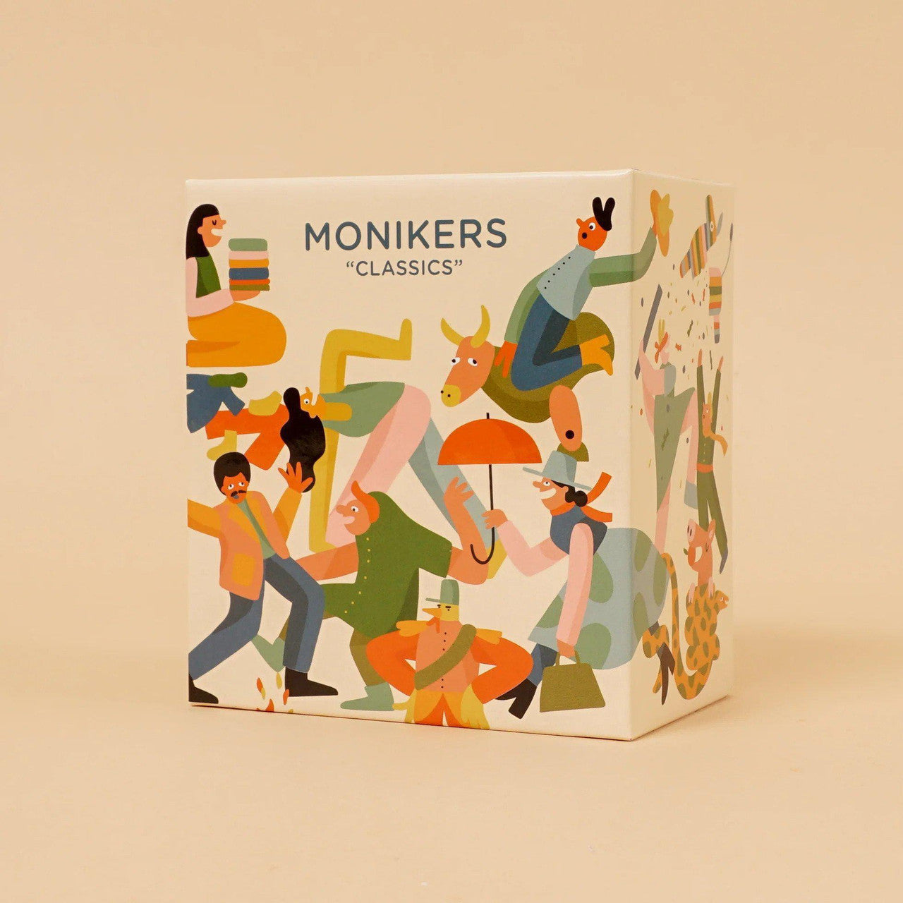 Monikers: Classics Expansion party card game box with cartoon characters on the packaging.