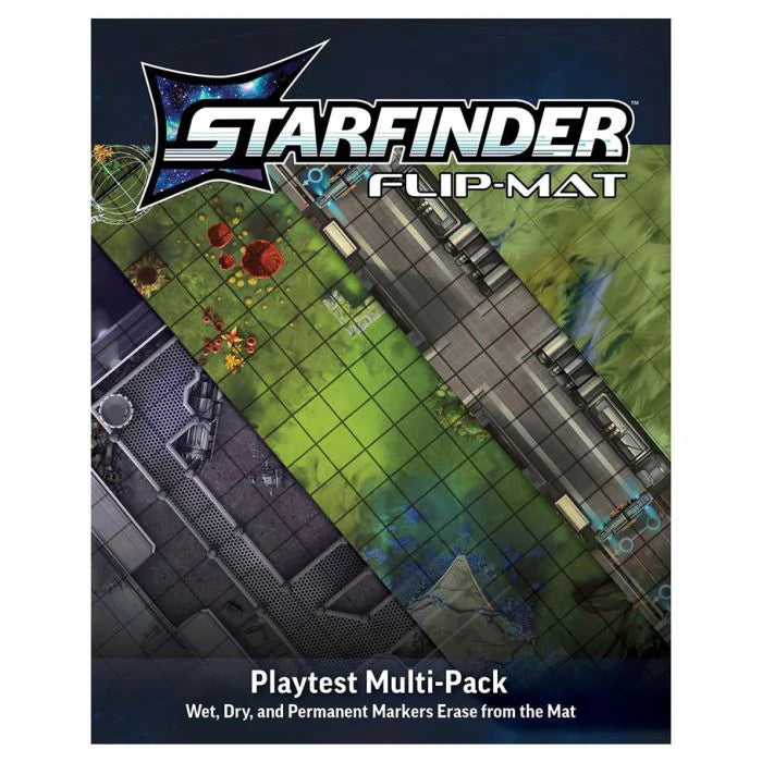 Starfinder 2E Flip-Mat Second Edition Playtest Multi-Pack cover featuring sci-fi maps on a grid.
