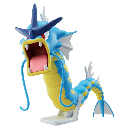 Pokemon Model Kit Gyarados blue and yellow figure with open mouth displayed on a white background.