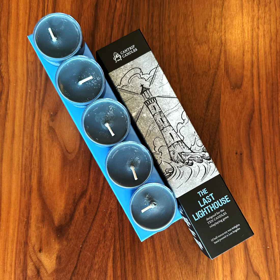 Five blue scented tealights, Ten Candles: Last Lighthouse variant.