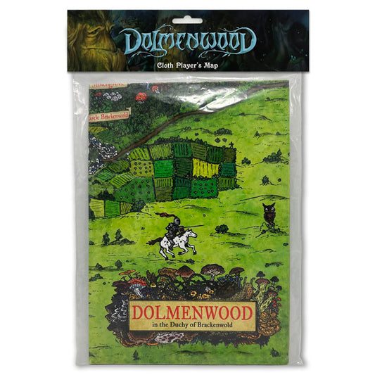 Dolmenwood Cloth Player’s Map featuring detailed fantasy art printed on durable cloth.