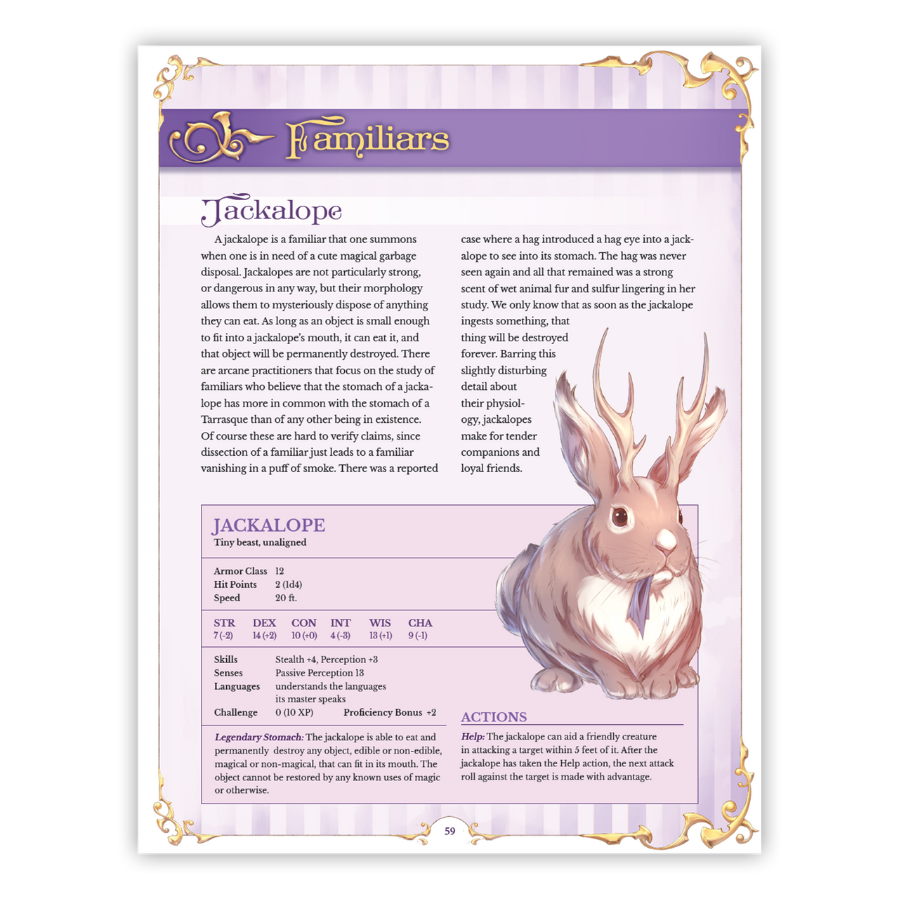Hexbound: A Witchy Supplement (5e D&D) page featuring Jackalope stats and illustration.