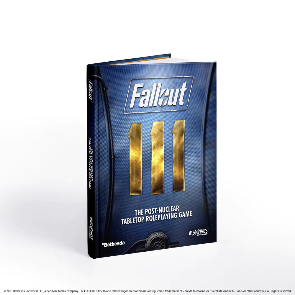Blue hardcover Fallout RPG Core Rulebook.