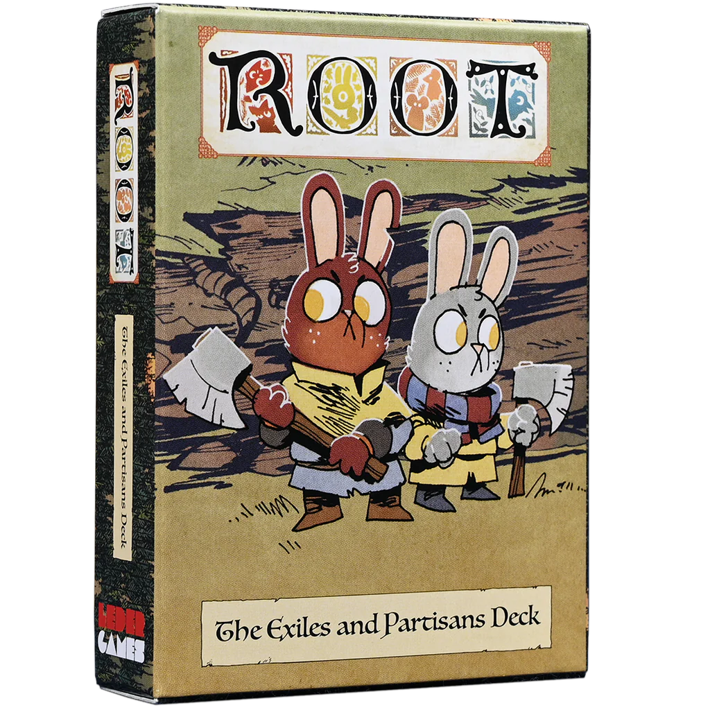 Root The Exiles and Partisans Deck, alternate deck for Root with illustrated rabbits holding axes in a forest.