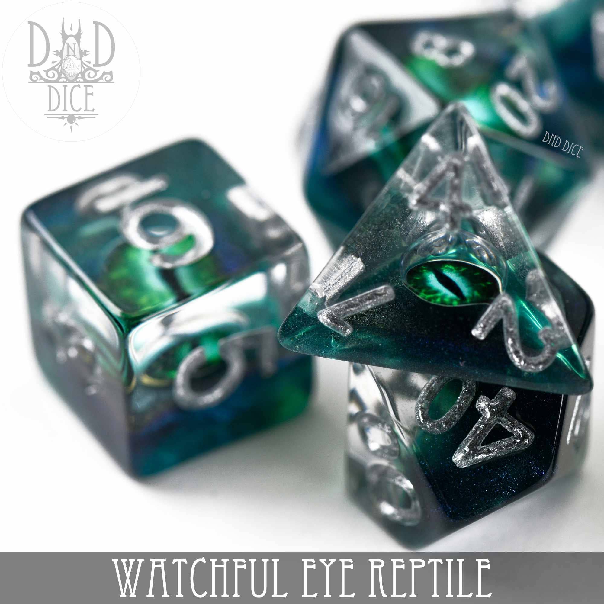 Watchful Eye - Reptile resin dice with a reptile eye design for tabletop gaming.