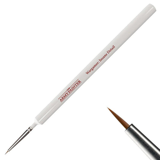 The Wargamer Brush - Insane Detail, a white-handled miniature paintbrush with a fine pointed tip.