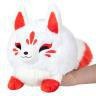 Mini Squishable Baby Kitsune plush, white with red markings, small enough to fit in a hand.