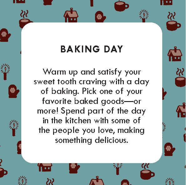After Dinner Amusements: Cozy Days activity card set for baking and other fun activities.