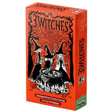 3 Witches card game featuring three witches and a cauldron.