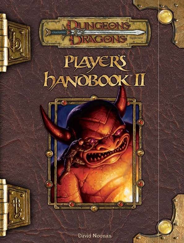 Dungeons & Dragons Players Handbook II 3.5 Edition, with a horned red creature and mention of new character options on the cover.