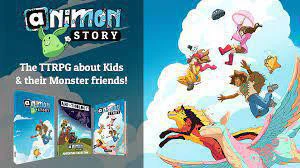 Animon Story: Slipcase Bundle tabletop RPG featuring four kids and their monster companions on the cover.