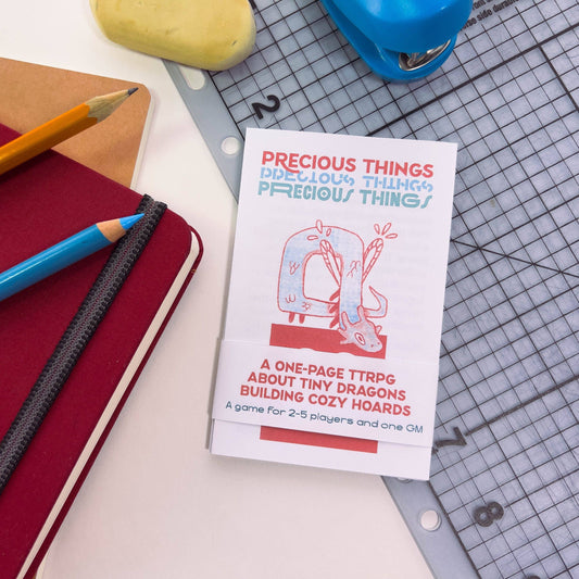 Precious Things one-page TTRPG rulebook.