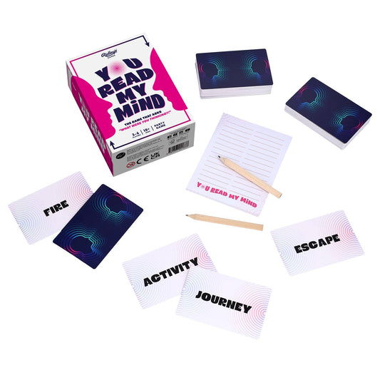 You Read My Mind set with box, cards, notepad, and pencils.