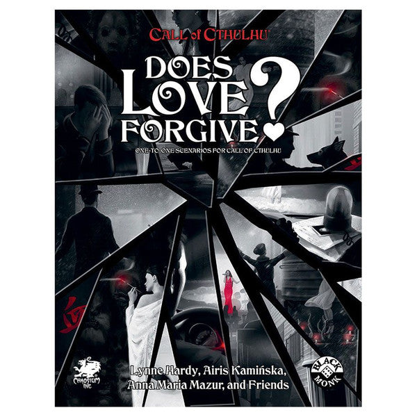 Call of Cthulhu 7E: Does Love Forgive? cover with a red-clad figure for solo adventure module.