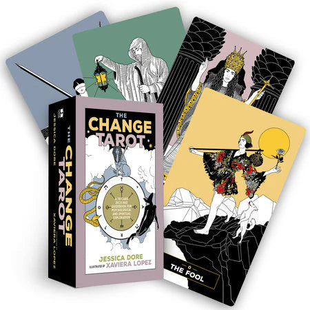 The Change Tarot deck with three illustrated cards displayed.
