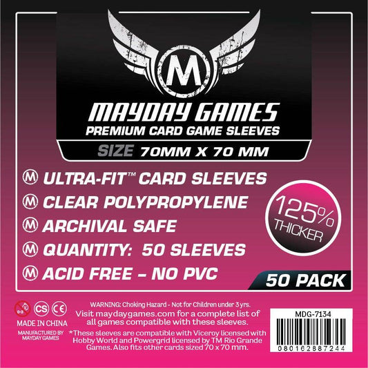 Premium Small Square Card Sleeves, 70x70mm, 50 pack, extra thick, archival safe, acid free, no PVC.