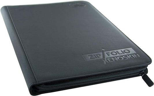 Black 9 Pocket Zipfolio Xenoskin binder with acid-free side-loading pockets and a zipper closure.