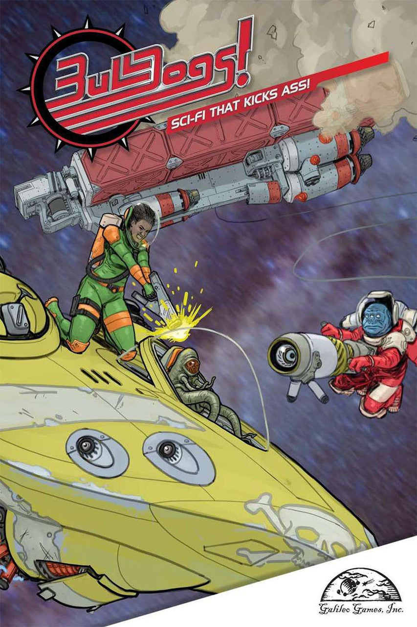 Bulldogs Fate Core Edition cover with comic-style astronauts, spaceships, and interstellar action.