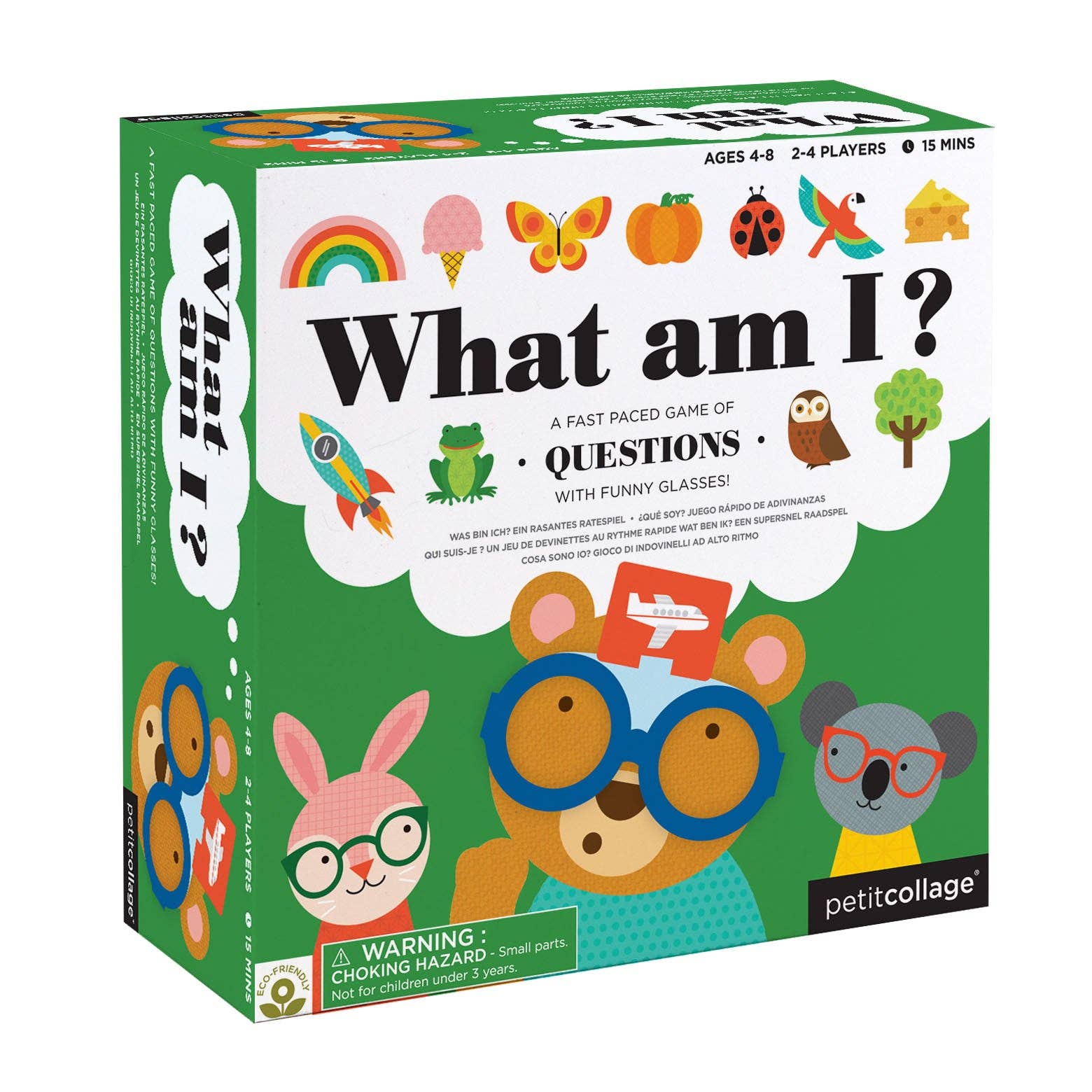 What Am I Game board game for ages 4-8, includes illustrated animals, for 2-4 players.