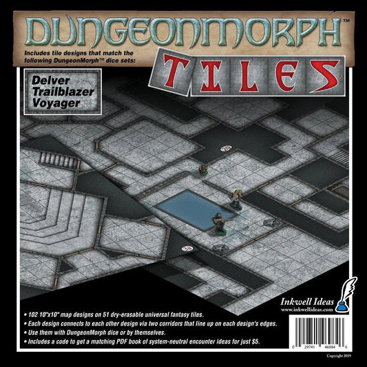 DungeonMorph Tiles box for Delver, Trailblazer, & Voyager 10 modular isometric dungeon tile battlemats.