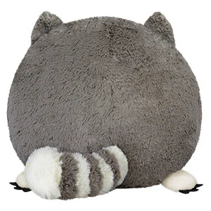 Raccoon II Squishable 15 plush, round and fluffy with small ears and striped tail, viewed from the back.