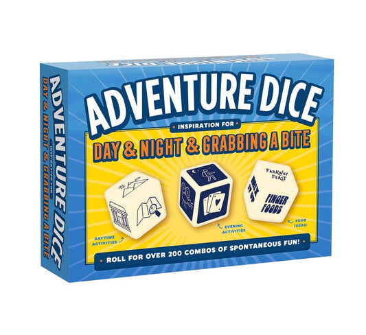 Adventure Dice set with over 200 activity combinations for day, night, and food options.