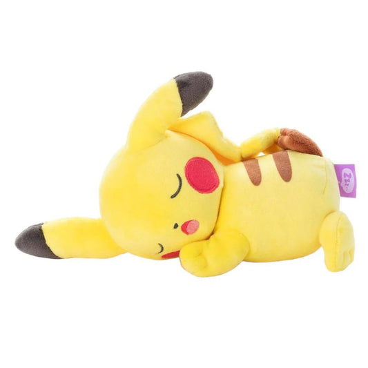 Pikachu Plush Suyasuya Friends with Pikachu lying on its side, eyes closed, sleeping.