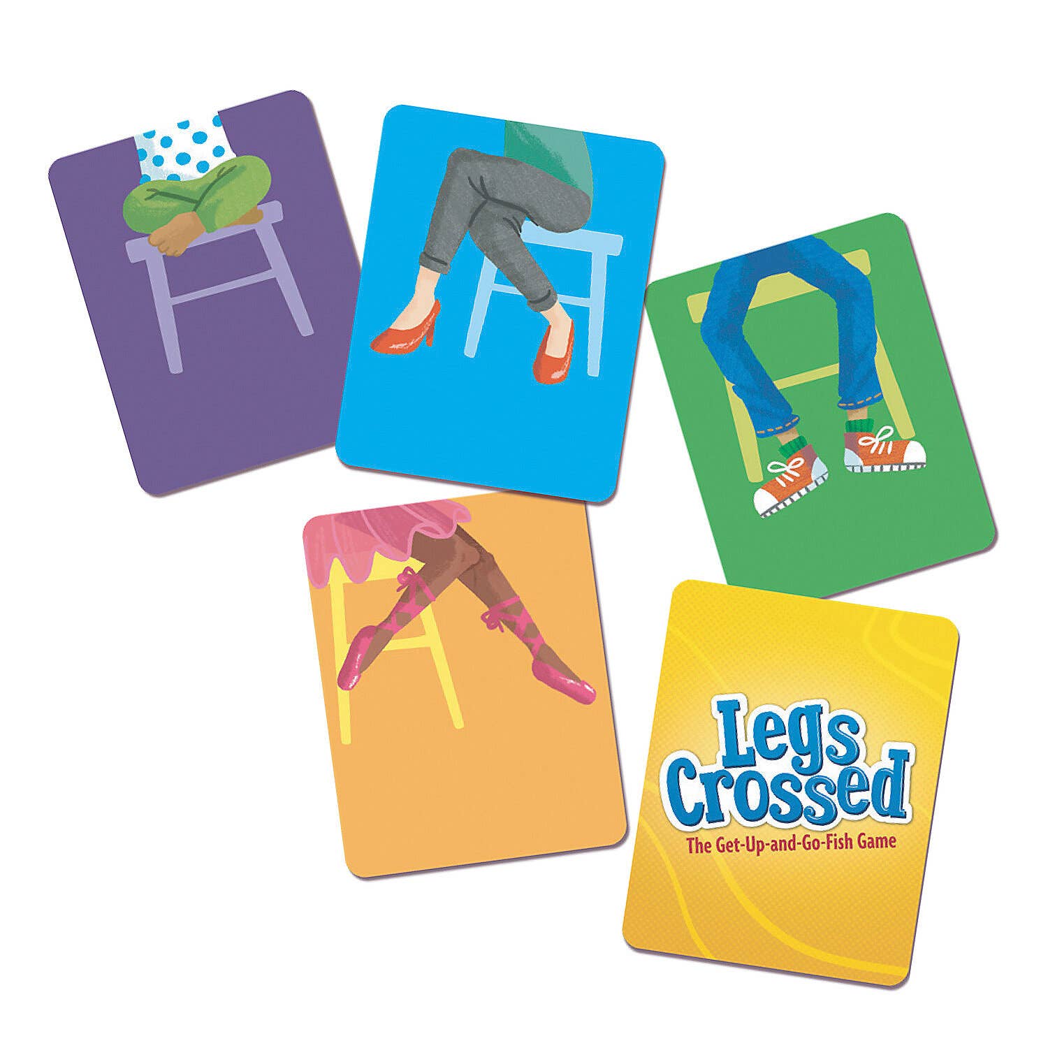Legs Crossed matching card game featuring crossed legs illustrations for active sitting and families.